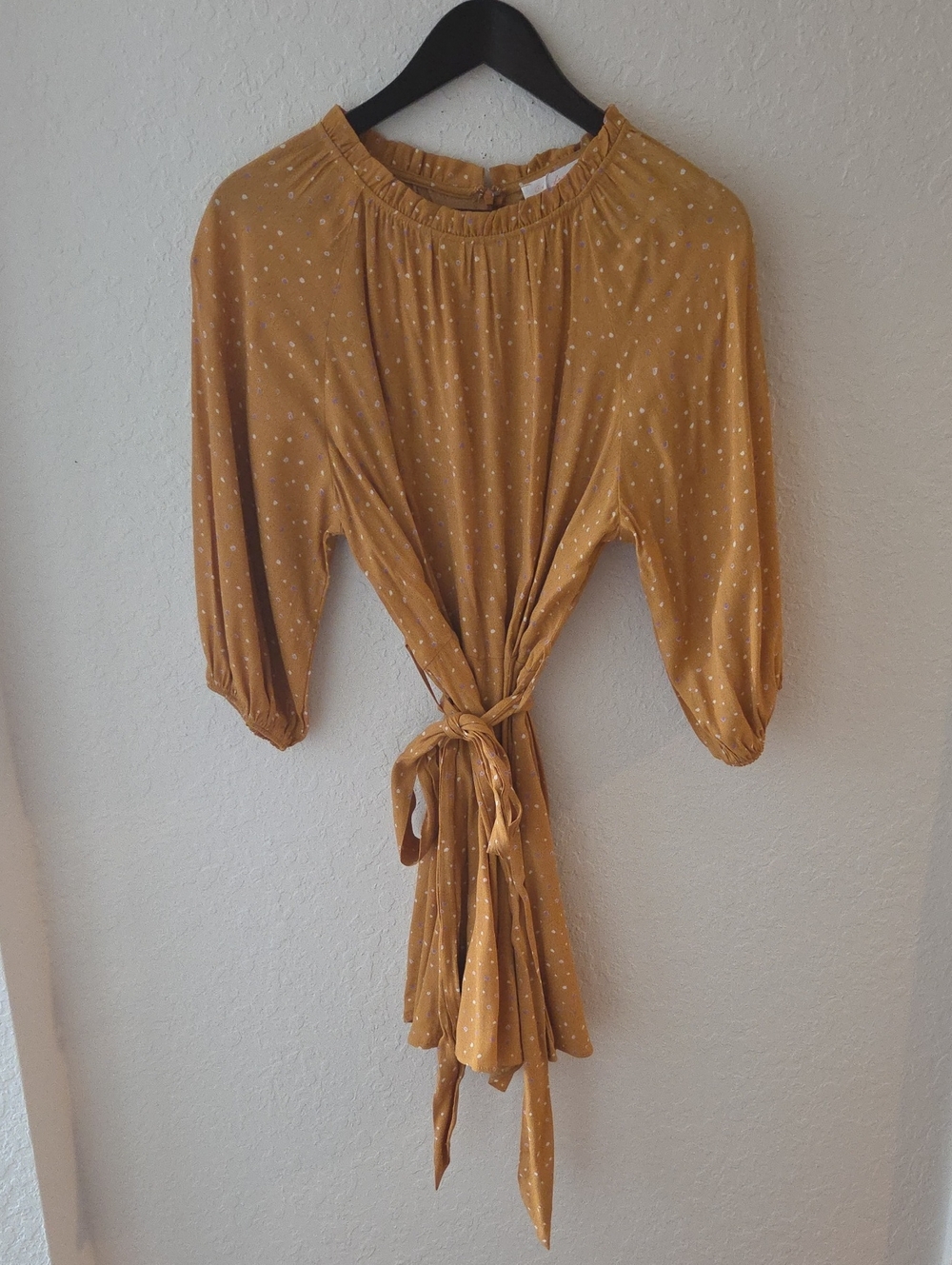 Mustard Flare Dot Tie-Front Romper